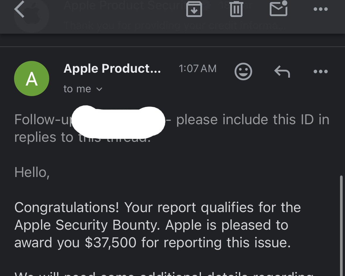 tuo4n8 (@tuo4n8) on Twitter photo After many bypass attempts and creating several gadgets for RCE on <a href="/Apple/">Apple</a>, and after a looooooooong wait… we finally got it! <a href="/_l0gg/">Khoa Dinh</a> 
#BugBounty After many bypass attempts and creating several gadgets for RCE on <a href="/Apple/">Apple</a>, and after a looooooooong wait… we finally got it! <a href="/_l0gg/">Khoa Dinh</a> 
#BugBounty