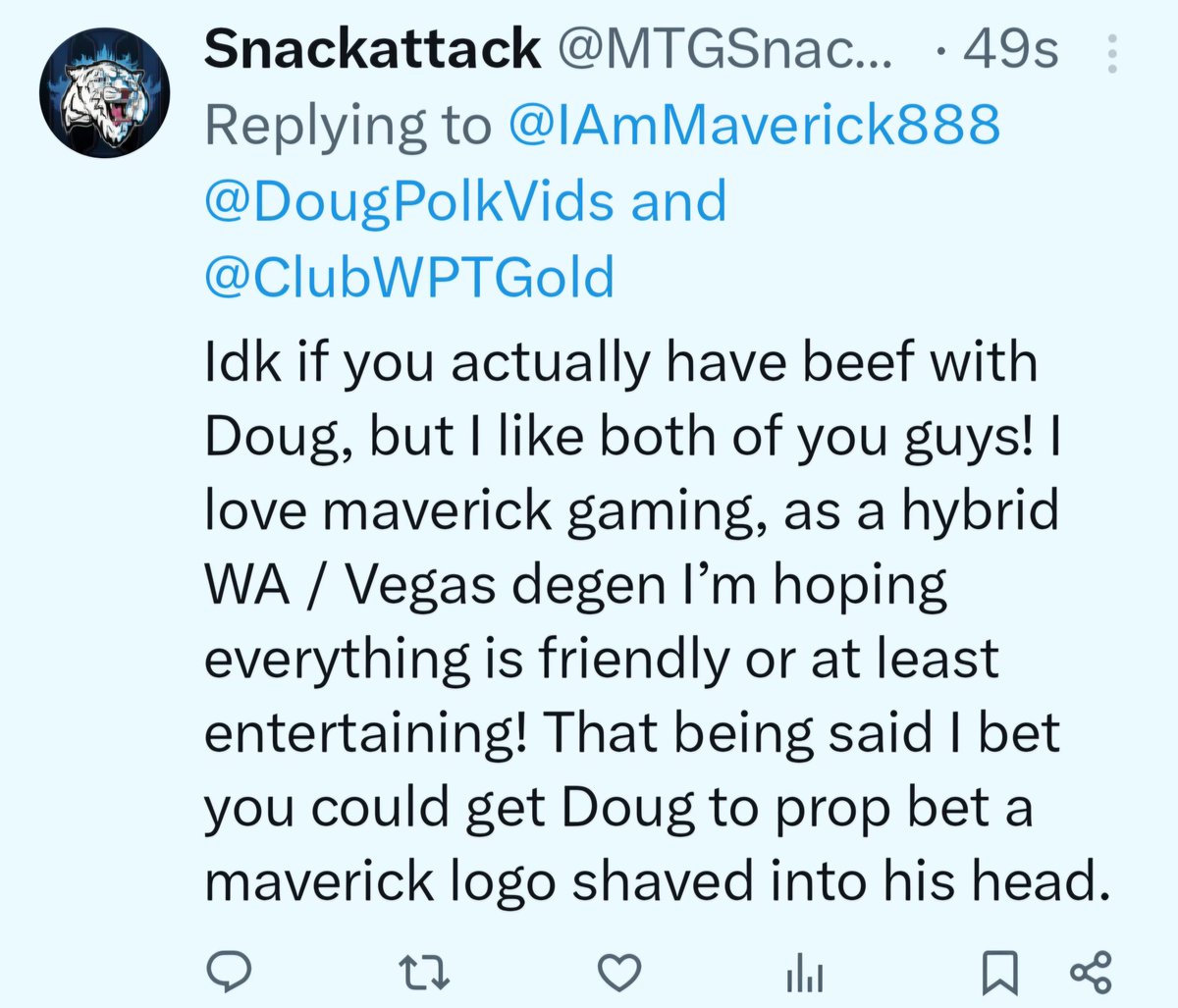 Im down to shave it in his head if I win... what you say <a href="/DougPolkVids/">Doug Polk (Code Doug)</a> <a href="/MTGSnackattack/">Snackattack</a> <a href="/ClubWPTGold/">ClubWPT Gold</a>