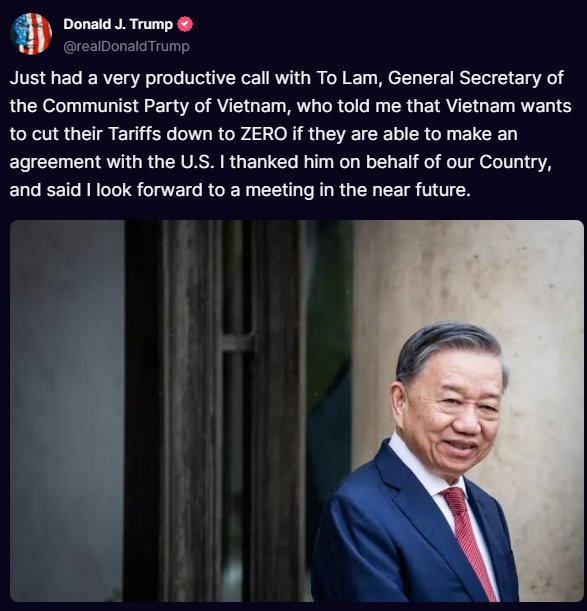 Asia response: 
- เวียดนามเปิดการเจรจากับอเมริกาเรียบร้อยในยกที่หนึ่ง และได้รับสัญญาณบวกจากทรัมป์
- กัมพูชาประกาศลดภาษีนำเข้าหลายรายการเหลือ 5% แบบฝั่งเดียวเพื่อเปิดทางเจรจา
- เกาหลีใต้ประกาศแพ็กเกจเยียวยาฉุกเฉินให้ธุรกิจที่ได้รับผลกระทบก่อน เช่น ยานยนต์
- สิงคโปร์