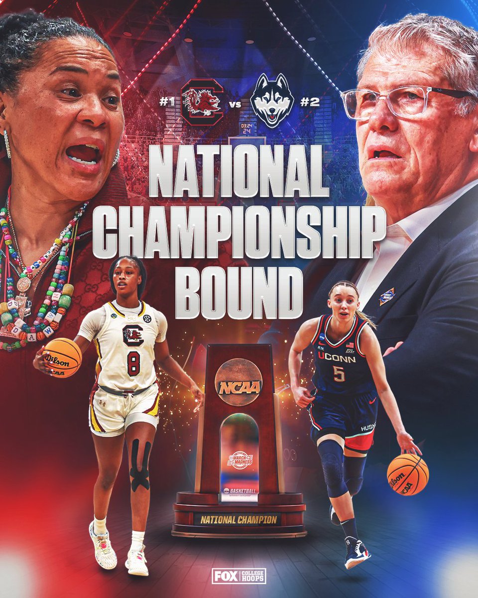CBBonFOX's tweet photo. THE CHAMPIONSHIP IS SET 🏆 🙌

@GamecockWBB vs @UConnWBB https://t.co/SSnSCuUApo