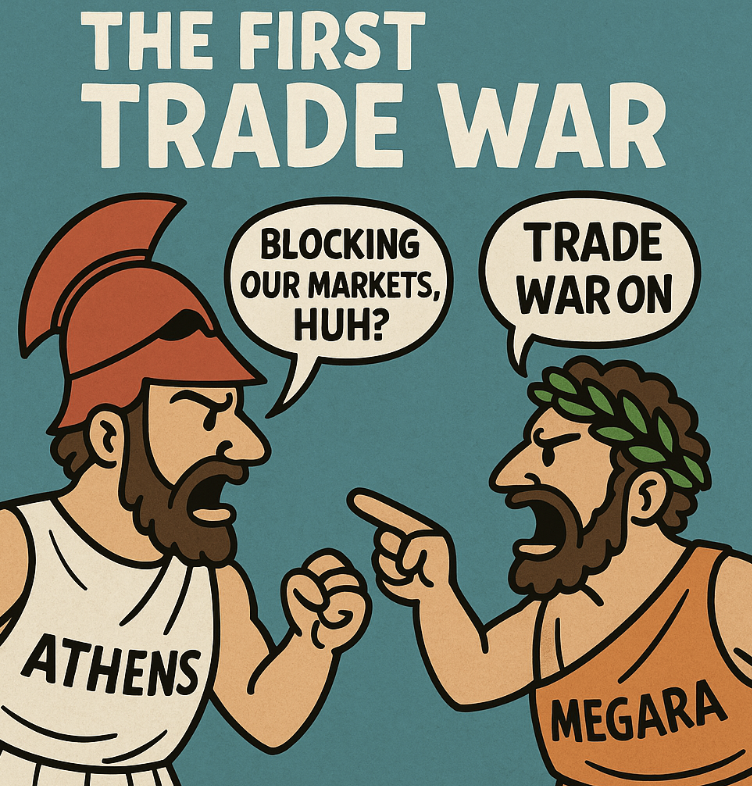 hidigit's tweet photo. Sanctions before Swords!
In 432 BCE, Athens banned Megara from their markets. Megara cried, Sparta got mad - boom, Peloponnesian War!

Cut to now:
 - Athens = ?
 - Megara = ?
 - Sparta = ?

Fill in the blanks. This tweet carries no tariffs, or reciprocal ones. ⚔️📉📦

#tradewars https://t.co/2ZhLeRLNoM