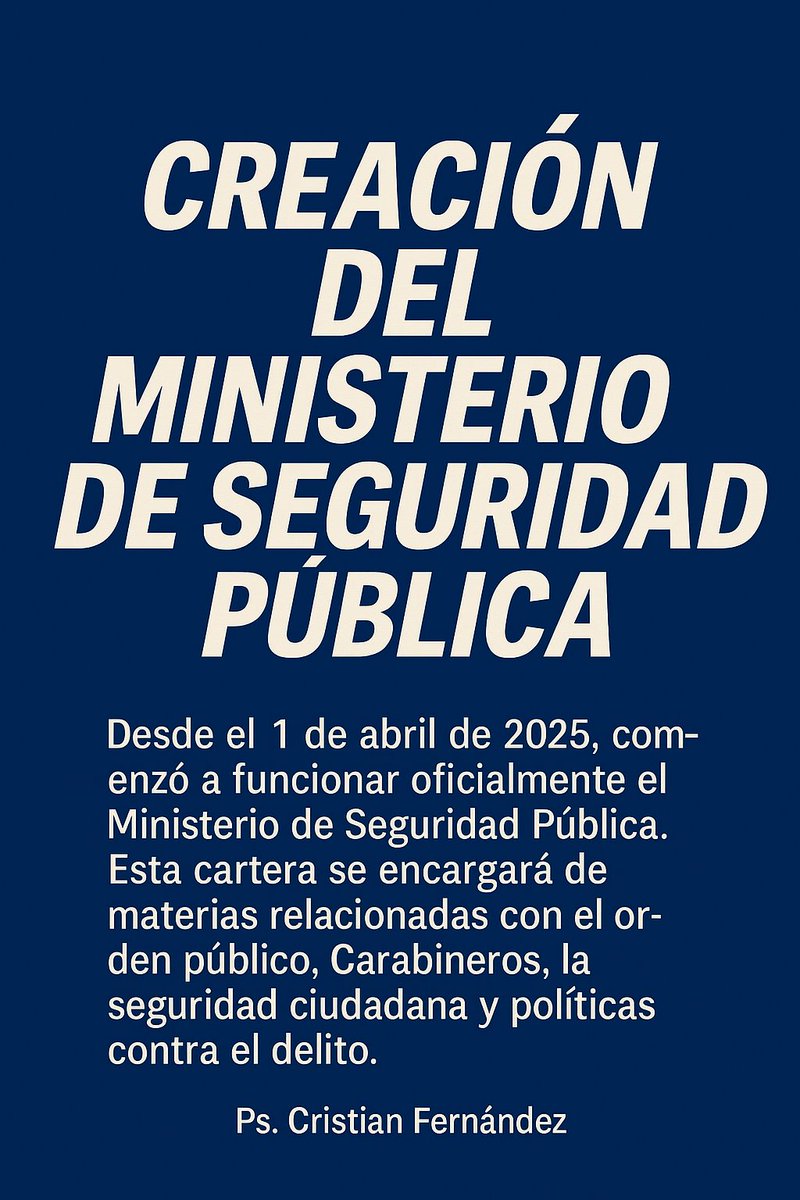 pscristianfa's tweet photo. Este cambio busca separar las funciones del Ministerio del Interior. El nuevo ministerio asumirá todo lo relacionado con orden público, Carabineros, seguridad ciudadana y políticas contra el delito.

¿Será lo que necesitamos para los desafíos en seguridad?

#SeguridadCiudadana https://t.co/UxEOA9nwik