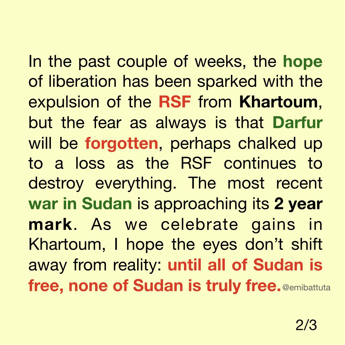 EmiThePoet's tweet photo. Until all of Sudan is free, none of Sudan is truly free. Since the start of the war, my ancestral home in Al Fashir has been bombed twice by the RSF. It’s hard to describe what we Darfuris feel as the horrors of genocide we’ve long been familiar with unfold across all of Sudan. https://t.co/UtHFhMG4WM