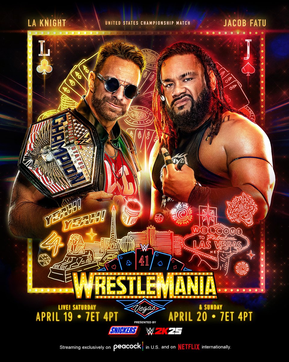 .<a href="/RealLAKnight/">LA Knight</a> will defend the United States Championship against Jacob Fatu at #WrestleMania! 🏆🇺🇸

🎟️ bit.ly/3E9TB2i