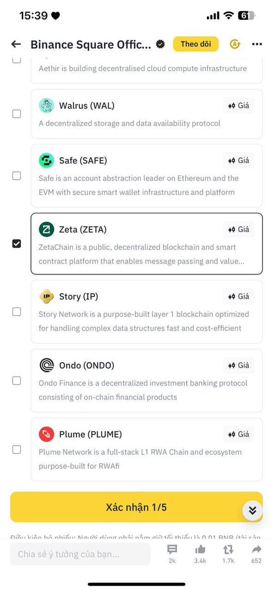 Zeta chain dạo này thấy được nhắc nhiều team này chắc chuẩn bị có gì mới cùng khám phá thử nha mọi người 😚

Điểm chú ý của Zeta chain

- Collab Coinbase, Binance 2 sàn lớn uy tín thanh khoản to. Ngoài ra team còn partners với nhiều bên lớn như: Layer Zero,