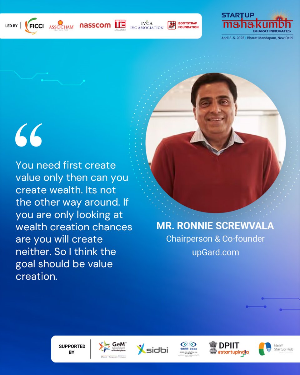 Startup Mahakumbh (@startupmhakumbh) on Twitter photo At #StartupMahakumbh, <a href="/RonnieScrewvala/">Ronnie Screwvala</a> spoke about how the true foundation of success lies in creating value. Wealth follows when purpose and impact lead the way.
#BharatInnovates #StartupMahakumbh #FounderWisdom
<a href="/Ajahagirdar/">Archana Jahagirdar</a> | <a href="/ASSOCHAM4India/">ASSOCHAM</a> | <a href="/buzzindelhi/">Arvind Gupta</a> | <a href="/BootstrapFdn/">Bootstrap Foundation</a> | At #StartupMahakumbh, <a href="/RonnieScrewvala/">Ronnie Screwvala</a> spoke about how the true foundation of success lies in creating value. Wealth follows when purpose and impact lead the way.
#BharatInnovates #StartupMahakumbh #FounderWisdom
<a href="/Ajahagirdar/">Archana Jahagirdar</a> | <a href="/ASSOCHAM4India/">ASSOCHAM</a> | <a href="/buzzindelhi/">Arvind Gupta</a> | <a href="/BootstrapFdn/">Bootstrap Foundation</a> |