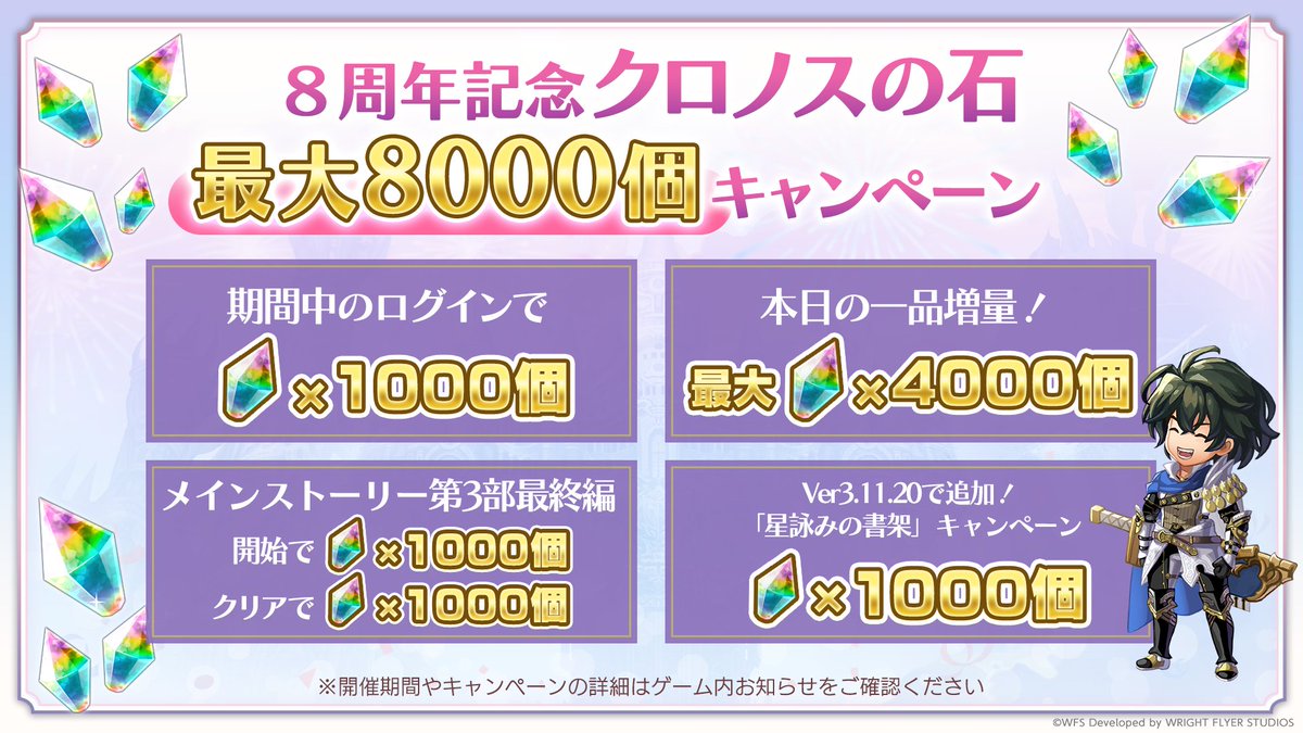 クロノスの石最大8000個もらえる】 #アナザーエデン8周年 を記念した