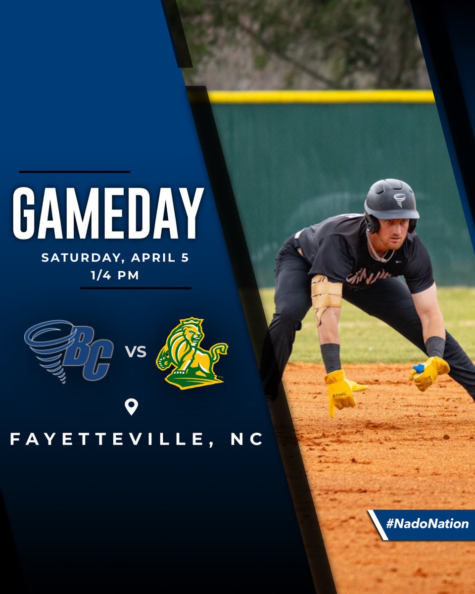 Baseball: GAMEDAY - First two in a three-game set on the road

🆚 Methodist
📍 Fayetteville, NC
⏰ 1/4 PM
📊📺 BCTornados.com

#NadoNation #d3baseball