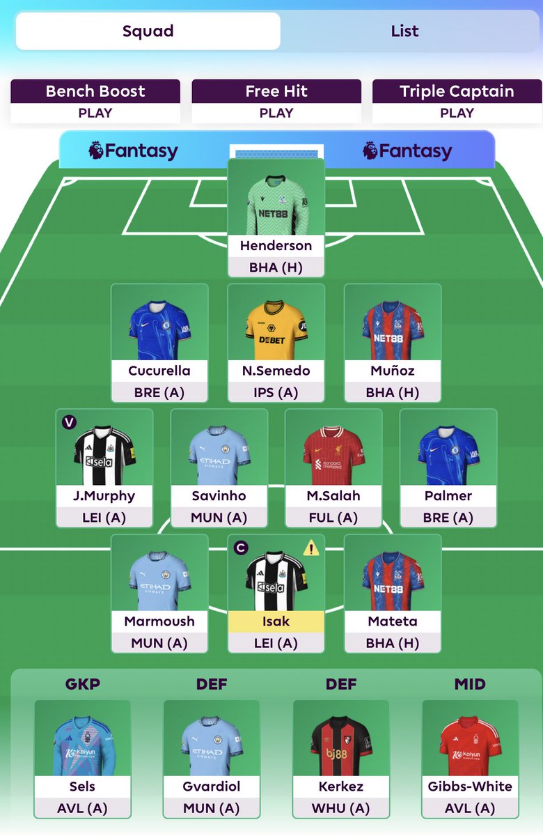How we Enter:#GW31🔐

1FT:Kluivert👉Murphy 

Palmer✅
Salah✅
Mateta✅
Marmoush✅
©️Isak

🏦IBT:£1.6M
🌍OR:1.3M

#FPLCommunity 
#FPL