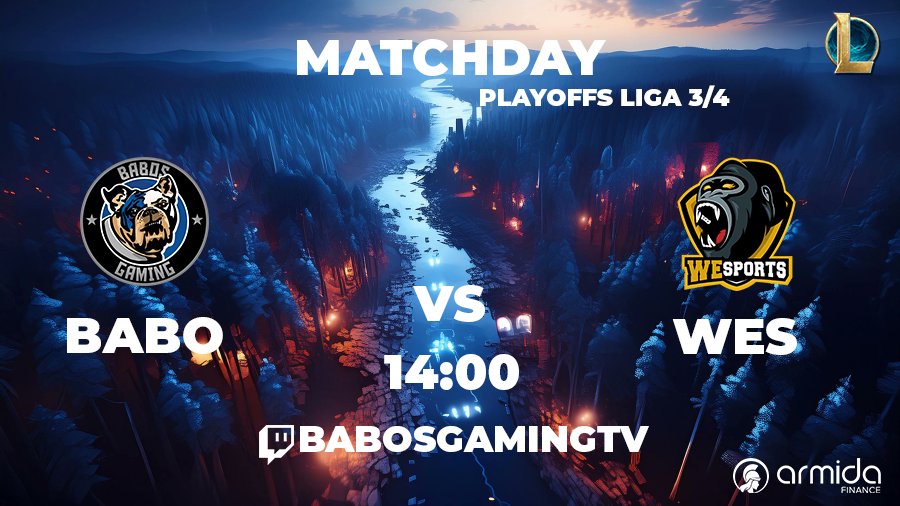 Babos Gaming (@babosgaming) on Twitter photo 🚨 PLAYOFFS LIGA 3/4 🚨
We have a very, very exciting weekend ahead of us!! 🤩
Our <a href="/LeagueOfLegends/">League of Legends</a> Team Juicers will be playing the <a href="/PrimeLeague/">Die Techniker Prime League</a> Liga 3/4 playoffs!! 💪🔥
Our first match will be vs. <a href="/WeSports_LoL/">WeSports - League of Legends</a> at 14:00 CET - GLHF! 🍀
📺 twitch.tv/babosgamingtv
🎙️ 🚨 PLAYOFFS LIGA 3/4 🚨
We have a very, very exciting weekend ahead of us!! 🤩
Our <a href="/LeagueOfLegends/">League of Legends</a> Team Juicers will be playing the <a href="/PrimeLeague/">Die Techniker Prime League</a> Liga 3/4 playoffs!! 💪🔥
Our first match will be vs. <a href="/WeSports_LoL/">WeSports - League of Legends</a> at 14:00 CET - GLHF! 🍀
📺 twitch.tv/babosgamingtv
🎙️
