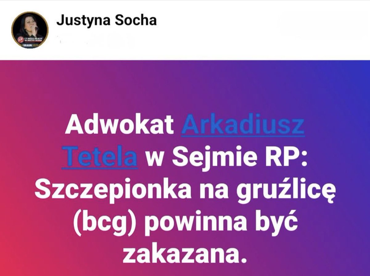 Krzysztof J. Filipiak (@kjfilipiak) on Twitter photo Szczepionka BCG od 1977 r. wśród leków podstawowych WHO, rocznie podawana 100 milionom dzieci na świecie. Pomocniczo w raku pęcherza moczowego. A potem wchodzą "eksperci" "autorytety medyczne": <a href="/justsocha/">Justyna Socha</a> <a href="/OrdoMedicus/">Fundacja Ordo Medicus</a> <a href="/szczepienie/">szczepienie.info</a> - dezinfo, <a href="/atmecom/">Arkadiusz Tetela</a> <a href="/GrzegorzBraun_/">Grzegorz Braun</a> i ... 🙈🙈🙈 Szczepionka BCG od 1977 r. wśród leków podstawowych WHO, rocznie podawana 100 milionom dzieci na świecie. Pomocniczo w raku pęcherza moczowego. A potem wchodzą "eksperci" "autorytety medyczne": <a href="/justsocha/">Justyna Socha</a> <a href="/OrdoMedicus/">Fundacja Ordo Medicus</a> <a href="/szczepienie/">szczepienie.info</a> - dezinfo, <a href="/atmecom/">Arkadiusz Tetela</a> <a href="/GrzegorzBraun_/">Grzegorz Braun</a> i ... 🙈🙈🙈