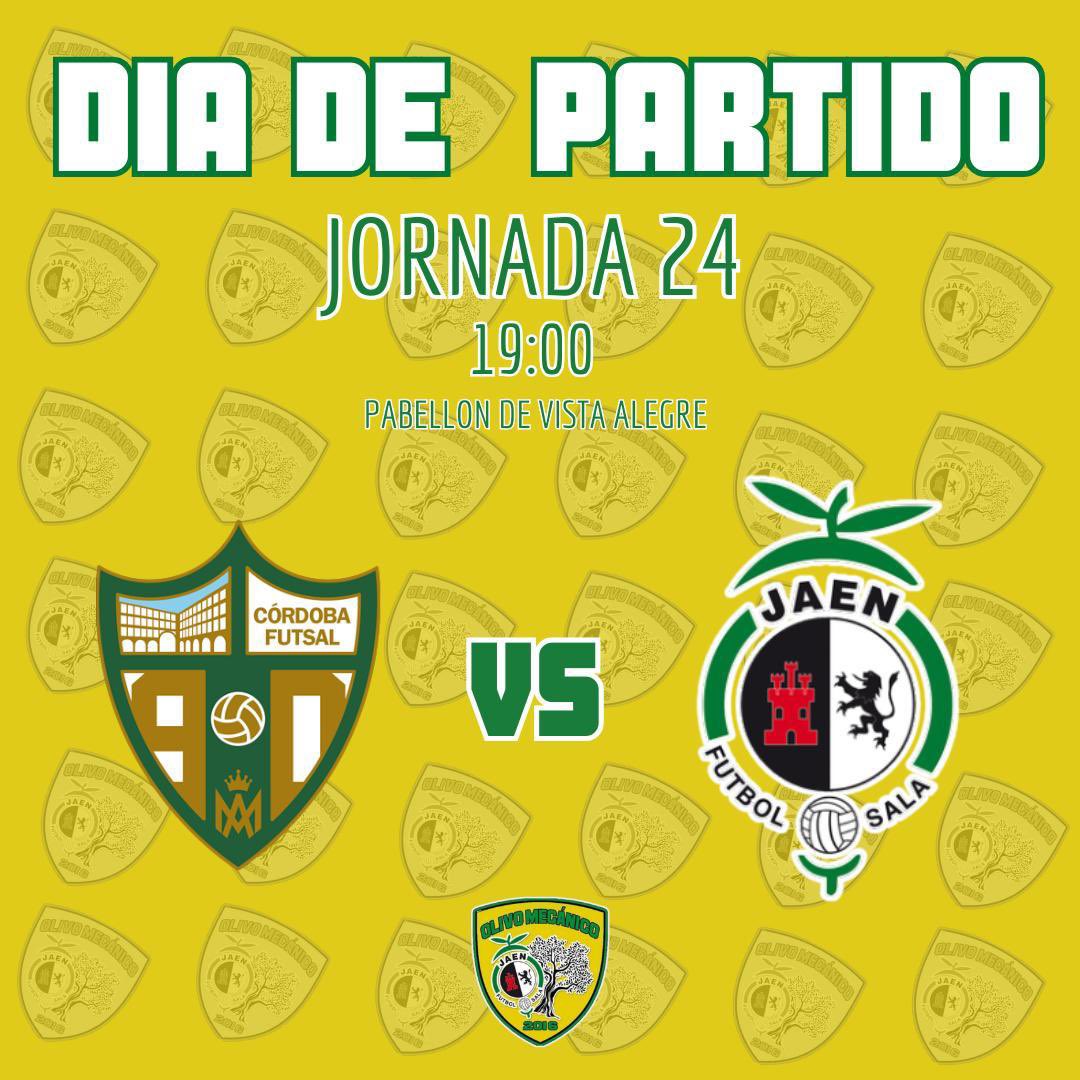 Olivo Mecánico (@olivomecanico) on Twitter photo 💛DIA DE PARTIDO💚
✅DERBI ANDALUZ 🤍💚a las 17 de la tarde será el recibimiento al equipo!!
🕓19:00
🏟️ Palacio de los Deportes de Vista Alegre
<a href="/CordobaFutsal/">Córdoba Patrimonio de la Humanidad</a> 🆚 <a href="/JaenFS/">Jaén Paraíso Interior FS</a>
📺<a href="/fef_tv/">FEF_TV</a> 💛DIA DE PARTIDO💚
✅DERBI ANDALUZ 🤍💚a las 17 de la tarde será el recibimiento al equipo!!
🕓19:00
🏟️ Palacio de los Deportes de Vista Alegre
<a href="/CordobaFutsal/">Córdoba Patrimonio de la Humanidad</a> 🆚 <a href="/JaenFS/">Jaén Paraíso Interior FS</a>
📺<a href="/fef_tv/">FEF_TV</a>