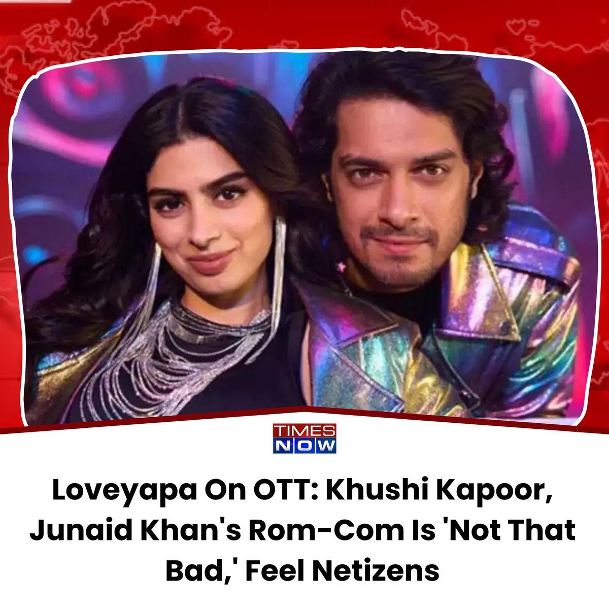 TimesNow's tweet photo. Loveyapa On OTT: Khushi Kapoor, Junaid Khan's Rom-Com Is 'Not That Bad,' Feel Netizens

#TNCards 

https://t.co/84P1W7Wuzh https://t.co/Q3gEGvKX6U