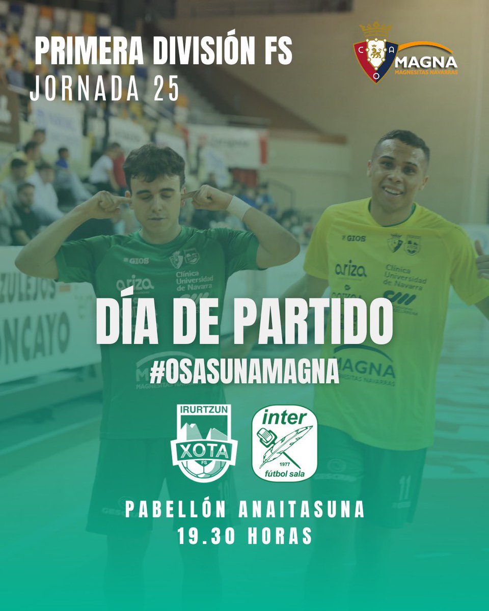 OSASUNA MAGNA (@cdxota) on Twitter photo โฝ๏ธ ยกDรญa de partido!
โ๏ธ #XotaInter
๐๏ธ Anaitasuna
๐ข 19.30 horas
๐ <a href="/InterMovistar/">Movistar Inter FS</a> โฝ๏ธ ยกDรญa de partido!
โ๏ธ #XotaInter
๐๏ธ Anaitasuna
๐ข 19.30 horas
๐ <a href="/InterMovistar/">Movistar Inter FS</a>