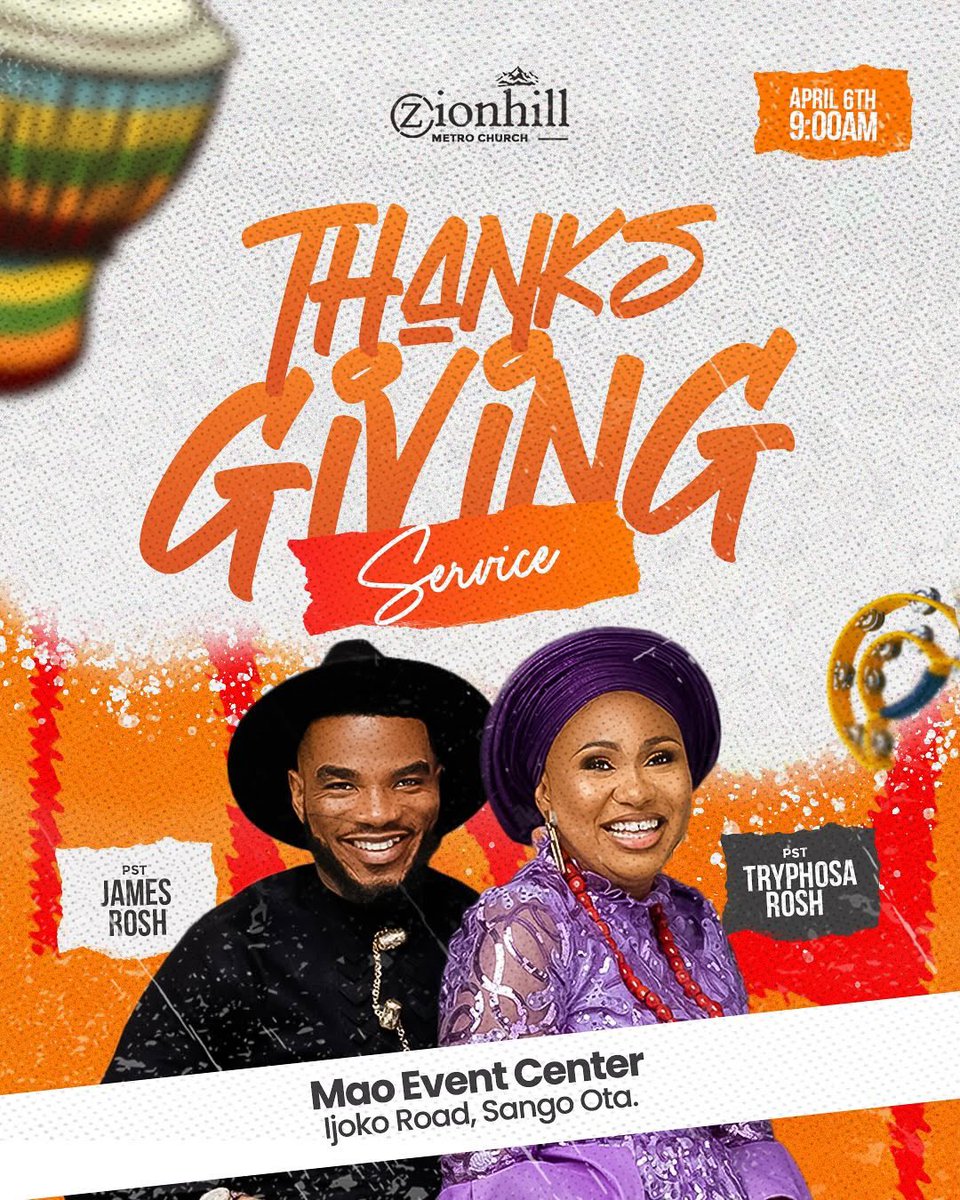 InsideJamesRosh's tweet photo. Join us again for another ZionHill Experience‼️🕺🏾
It is going to be APRIL THANKSGIVING &amp;  IMPARTATION Service!

🕘 9:00am

📍Pleasant Event Centre, No 25 Ajao road, Off Adeniyi Jones, Ikeja Lagos

📍MAO Events Center, Ijoko, Sango Ota 

SEE YOU IN CHURCH💃‼️‼️☺️ https://t.co/U4NwssVWVJ