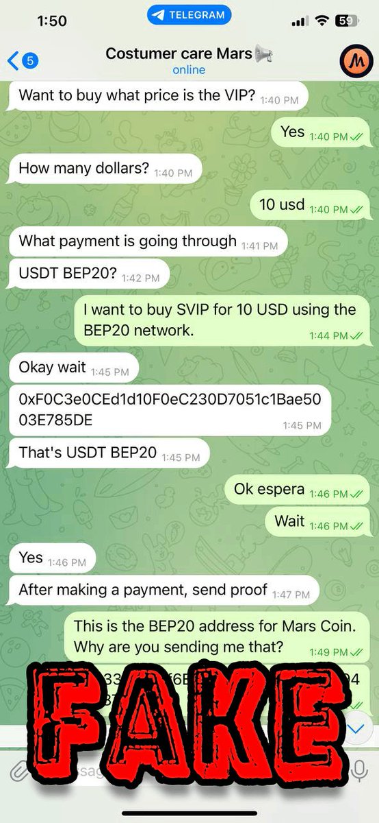 🚨 Security Alert 🚨
Beware of Mars Impersonators!

We've detected scammers posing as Mars Service to deceive users. 👉Remember, to verify whether someone is official, simply check if they hold an admin title in Mars Announcements.