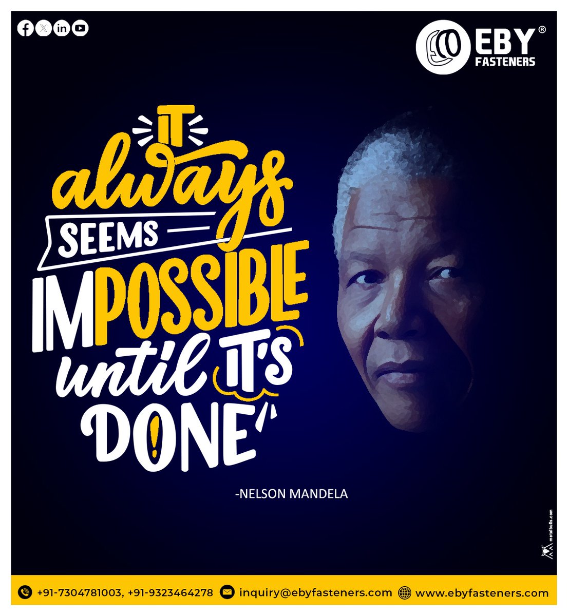 FastenersEby's tweet photo. "It always seems impossible until it's done". At @FastenersEby, we believe strength lies in persistence. Trust in quality, trust in EBY. Let’s fasten your future 

Visit: https://t.co/vVNnMC3kT3 

#EBYFasteners #PipeFittings #ButtweldFittings #EIL #Flanges #IBR #ONGC #YouCanDoIt https://t.co/bZ8ZTGcPc8
