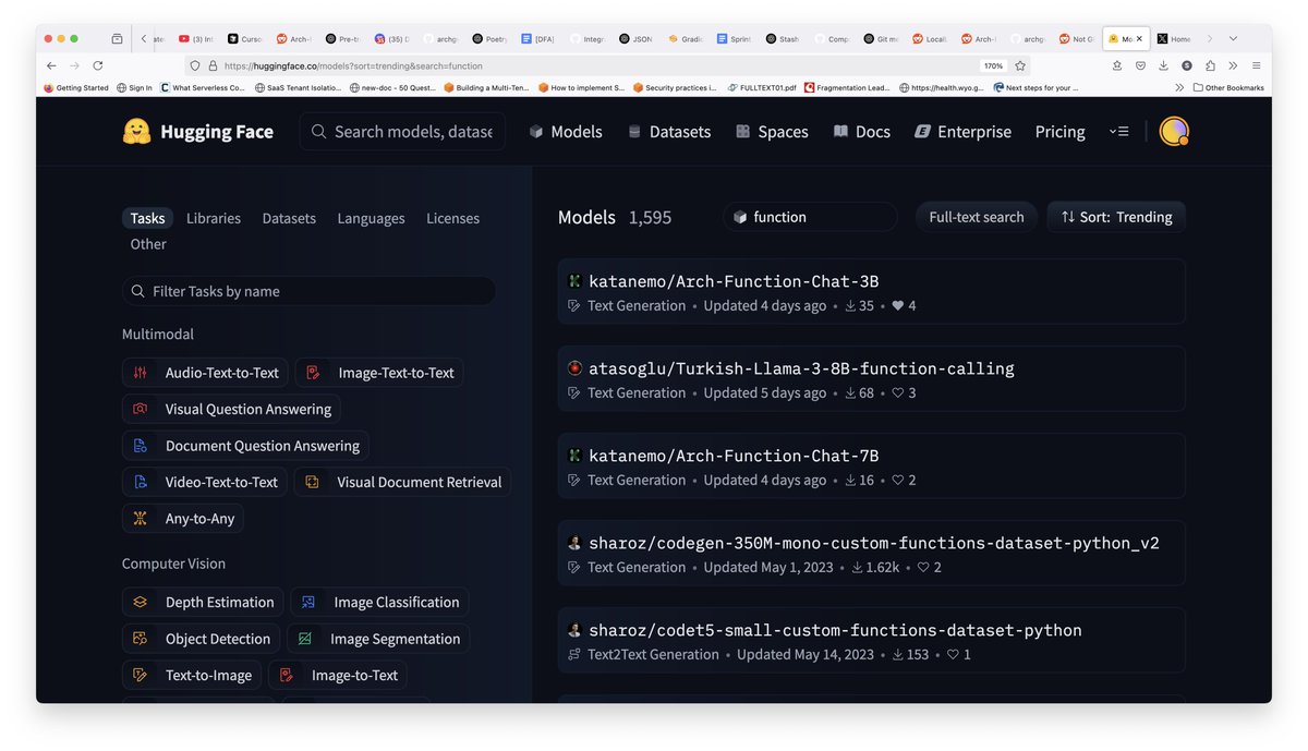 Salman Paracha (Intelligent Infrastructure ) (@salman_paracha) on Twitter photo We launched Arch-Function-Chat on <a href="/huggingface/">Hugging Face</a> and once again, we are the #1 trending function calling LLM with over 6k downloads of our quantized versions in less than 72 hours! These LLMs power Arch: the AI-native proxy server for agents (github.com/katanemo/archgw) that handles We launched Arch-Function-Chat on <a href="/huggingface/">Hugging Face</a> and once again, we are the #1 trending function calling LLM with over 6k downloads of our quantized versions in less than 72 hours! These LLMs power Arch: the AI-native proxy server for agents (github.com/katanemo/archgw) that handles