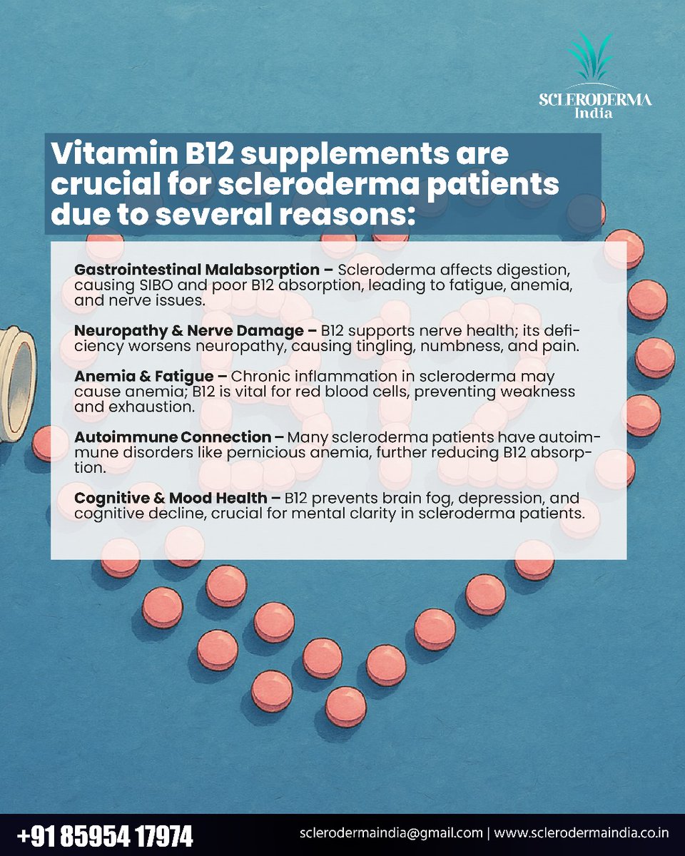 ScleroIndia's tweet image. Vitamin B12 Deficiency and Importance of Supplements for Scleroderma Patients
#Scleroderma #Malnutrition #SclerodermaIndia #vitamindeficiency #Nutrition #AutoImmune #chronicillness