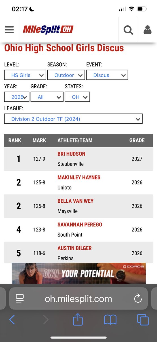 PeregoSavannah's tweet image. Current statewide D-2 standings with a ton of season to go! More to shoot for!