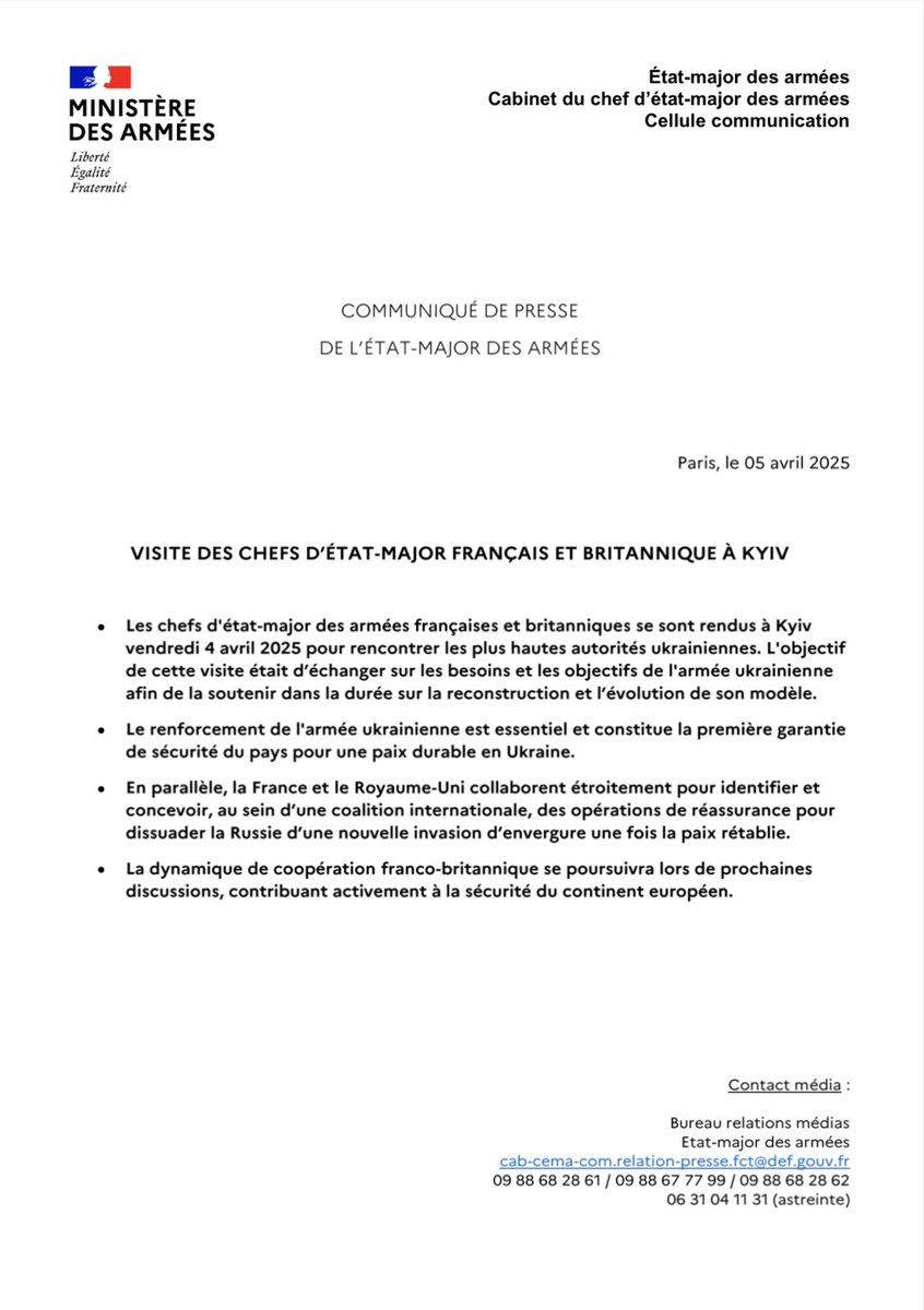 VISIT OF THE FRENCH AND BRITISH CHIEFS OF DEFENCE STAFF TO KYIV

The Chiefs of Defence Staff of the French and British armed forces visited Kyiv on Friday, April 4, to meet with Ukraine’s highest authorities. The purpose of the visit was to discuss the needs and objectives of the