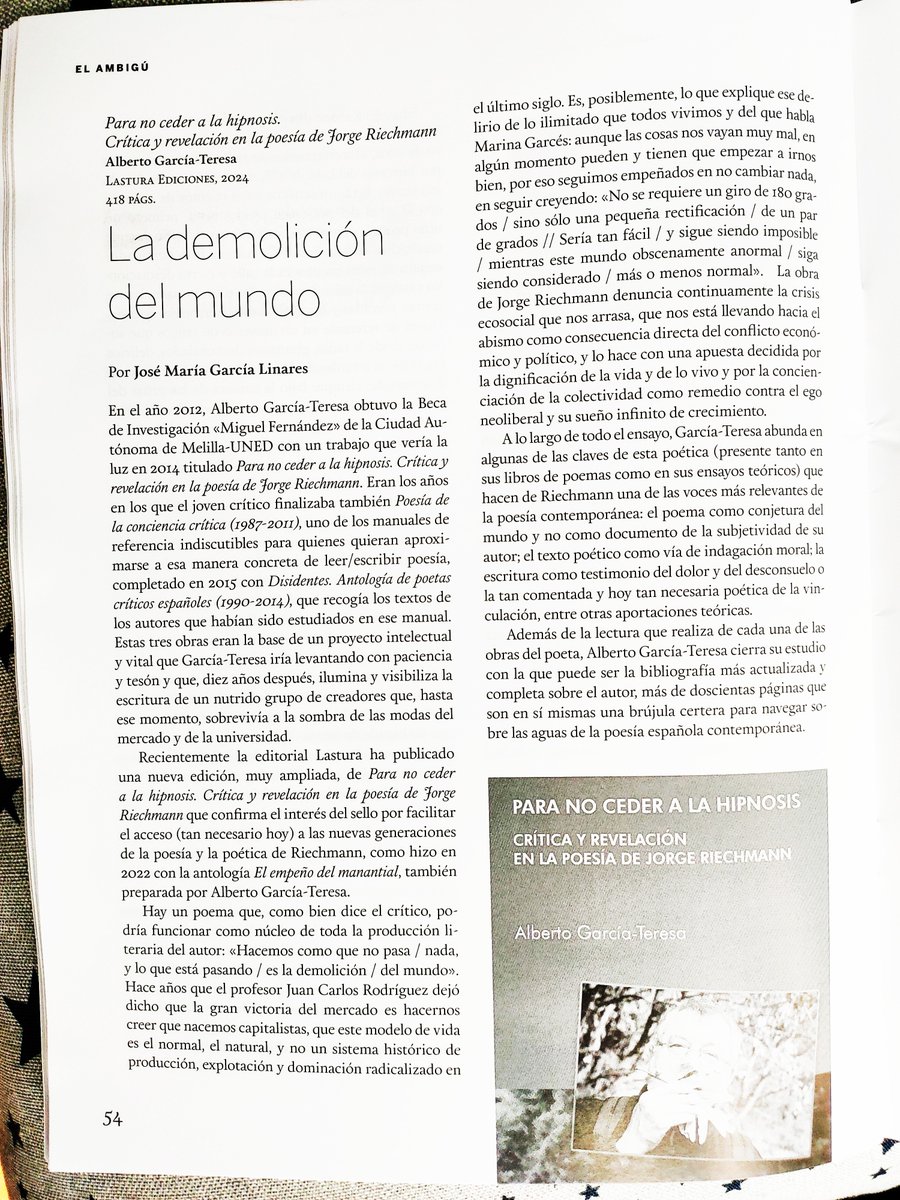 Jorge Riechmann (@jorgeriechmann) on Twitter photo Una reseña de 'Para no ceder a la hipnosis' en <a href="/QuimeraRevista/">Revista Quimera</a> ... Gracias, de nuevo, a Alberto García-Teresa y ed. Lastura. Una reseña de 'Para no ceder a la hipnosis' en <a href="/QuimeraRevista/">Revista Quimera</a> ... Gracias, de nuevo, a Alberto García-Teresa y ed. Lastura.