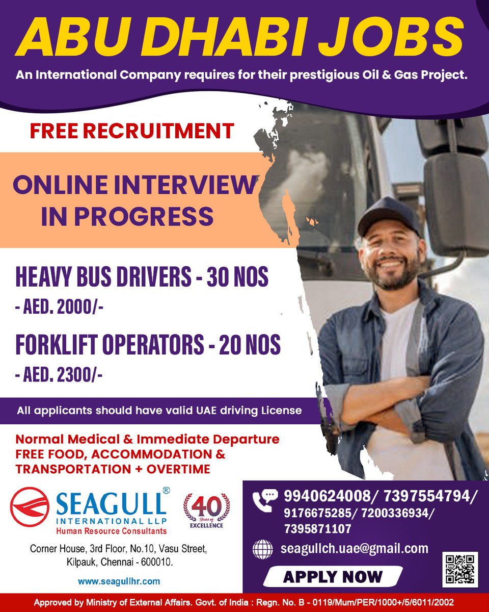 hrd1_seagull's tweet image. 🇦🇪Abu Dhabi Jobs 
✔Free Recruitment
💻Online Interview In Progress
📍Location - Chennai
.

.

.
#abudhabijobs #heavybusdriver #forkliftoperator #uaelicense