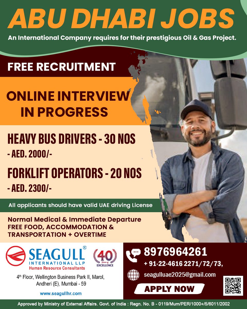 hrd1_seagull's tweet image. 🇦🇪Abu Dhabi Jobs 
✔Free Recruitment
💻Online Interview In Progress
📍Location - Mumbai
.

.

.
#abudhabijobs #heavybusdriver #forkliftoperator #uaelicense