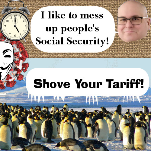 rpaulmartin's tweet photo. Trump &amp; his Social Security head lie. Tariffs, including ones on tiny islands with no human population, go into effect today. Hear about it on #BackoftheBook #SaturdayMorning 4/5 @ 5 AM🕔on @WBAI 99.5 FM &amp; https://t.co/5EtSOKJi0x here's our schedule: https://t.co/BOkCMODfbJ https://t.co/h7LTb0h55v