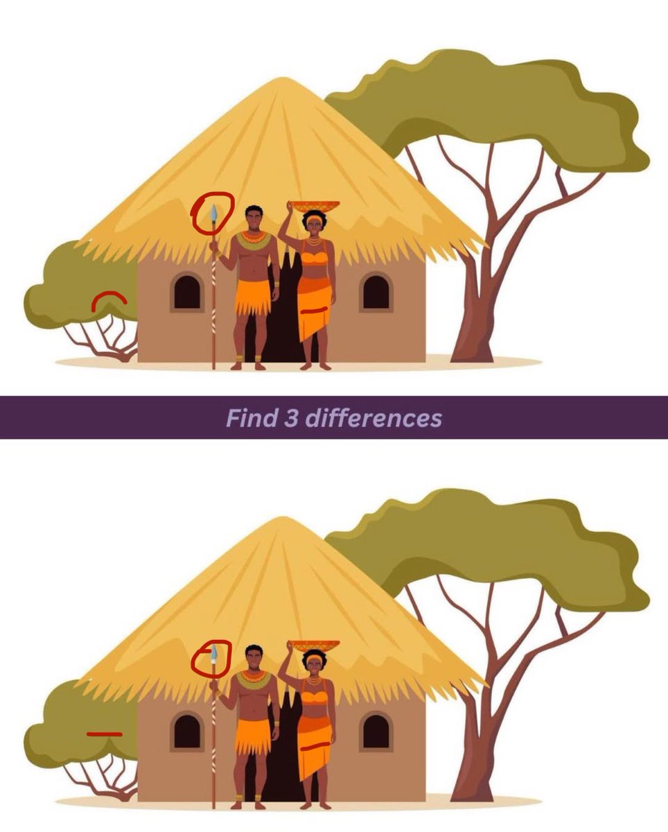 dratmpage's tweet photo. @instablog9ja 1. The spear.
2. The smaller tree.
3. The lady’s skirt. https://t.co/Df1kowJkZR