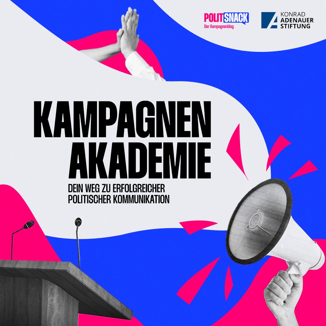 Die <a href="/Politsnack_KAS/">Politsnack</a>-Kampagnenakademie startet! 5️⃣ Module für erfolgreiche politische Kampagnen: Strategie, Kommunikation &amp; Mobilisierung. Präsenz- &amp; Onlineseminare in Berlin. 

Jetzt hier über den Link anmelden! 🔗 kas.de/de/web/politis…
#Kampagnenakademie #Politsnack