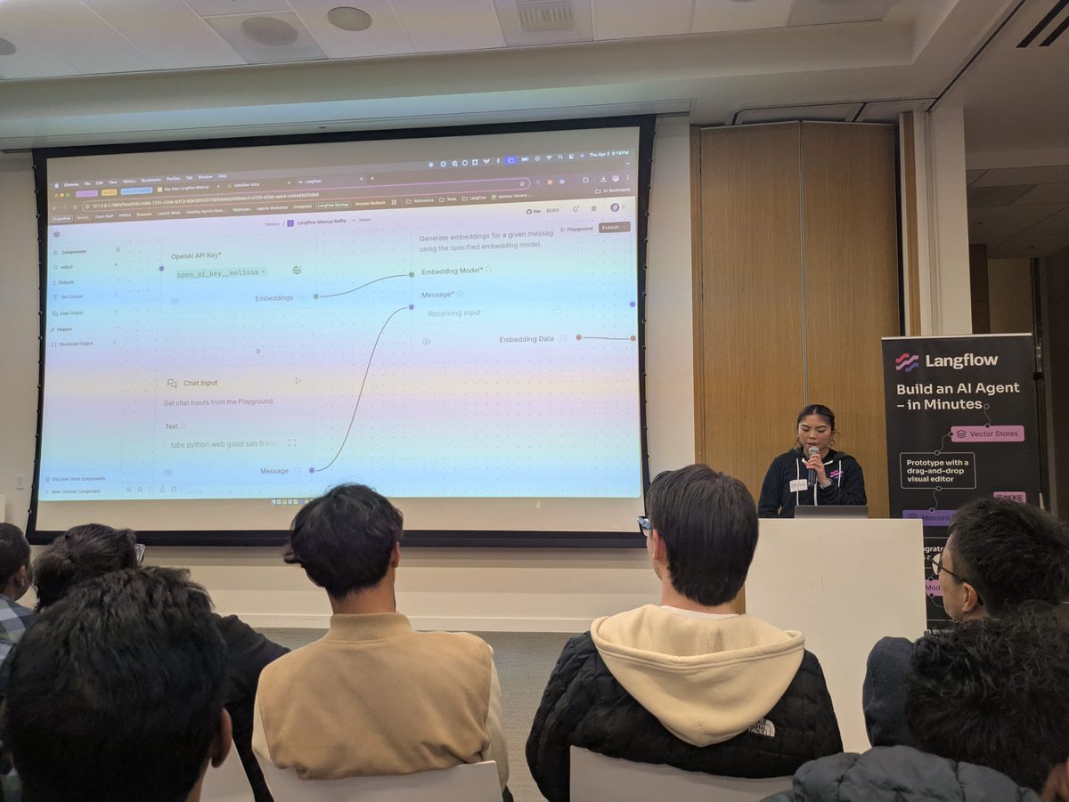 Had a fantastic time at the South Bay Generative AI meetup last night! 

Hearing more about Langflow was exciting (langflow.org). For those who don’t know yet, Langflow is a low-code tool for developers that simplifies building powerful AI agents and RAG applications.