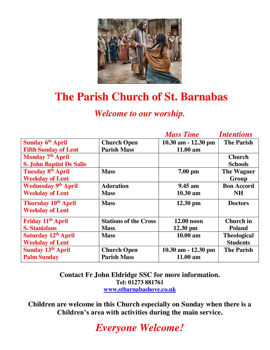 Here are the times for the church to be open for private prayer and Masses for the upcoming week.
#ChichesterDio #churchofengland #stbarnabas #hove #Sussex #ChiCathedral
