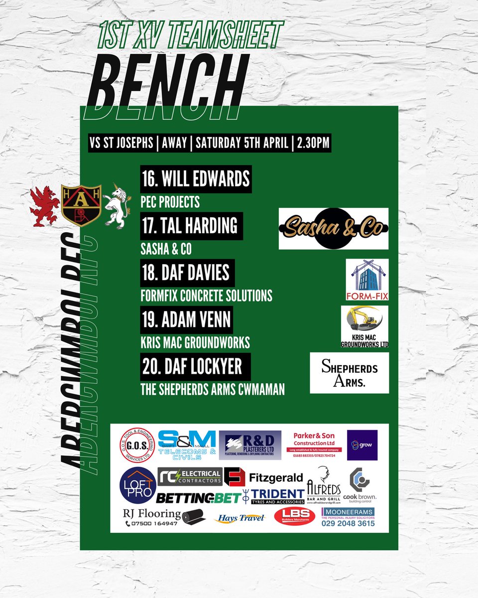 𝙏𝙀𝘼𝙈𝙎𝙃𝙀𝙀𝙏

Game Day 🏉 

Here’s how the 1st XV line up for today’s  fixture against St Joes.

Kick off 14.30

#TheVillage #OYMC🙌🏼