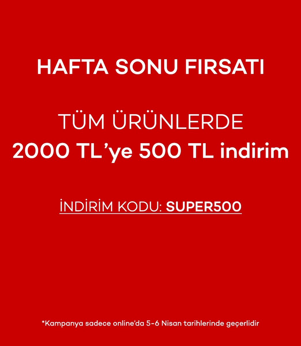 FullaModa's tweet photo. 📢 Haftasonu Fırsatı 🤩
Tüm ürünlerde geçerli 2000 TL ve üzeri alışverişinize 500 TL indirim! 
Hemen sepetini hazırla, kod fırsatını kaçırma 🥳
İNDİRİM KODU: SUPER500

https://t.co/eFTxIpNauG https://t.co/FyQ9mUdk2a