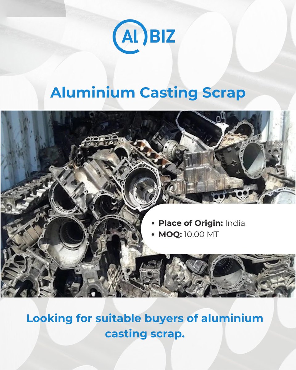 AL Biz (@alcircleb) on Twitter photo Check out these aluminium extrusion and tense scrap listings from UAE and India.
6063 - alcirclebiz.com/lead/selling-l…
6061 - alcirclebiz.com/lead/selling-l…
Casting Scrap - alcirclebiz.com/lead/selling-l…
or
Connect:
📞 Call us: +91 81001 08283
📧 Email Us: info@alcirclebiz.com Check out these aluminium extrusion and tense scrap listings from UAE and India.
6063 - alcirclebiz.com/lead/selling-l…
6061 - alcirclebiz.com/lead/selling-l…
Casting Scrap - alcirclebiz.com/lead/selling-l…
or
Connect:
📞 Call us: +91 81001 08283
📧 Email Us: info@alcirclebiz.com