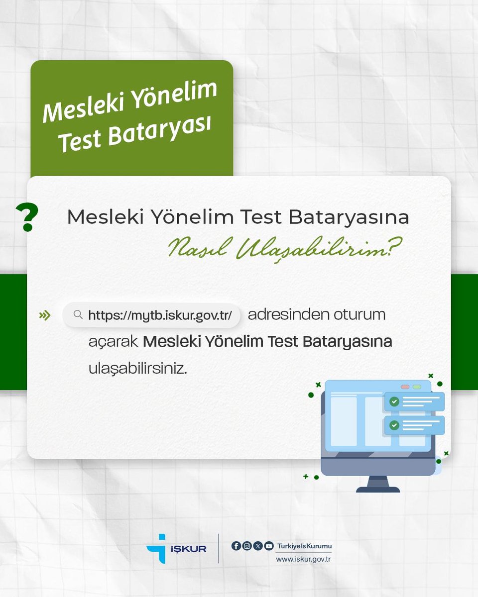 TurkiyeIsKurumu's tweet photo. Mesleki Yönelim Test Bataryasına Nasıl Ulaşabilirim❓ https://t.co/uZyoybOoA0