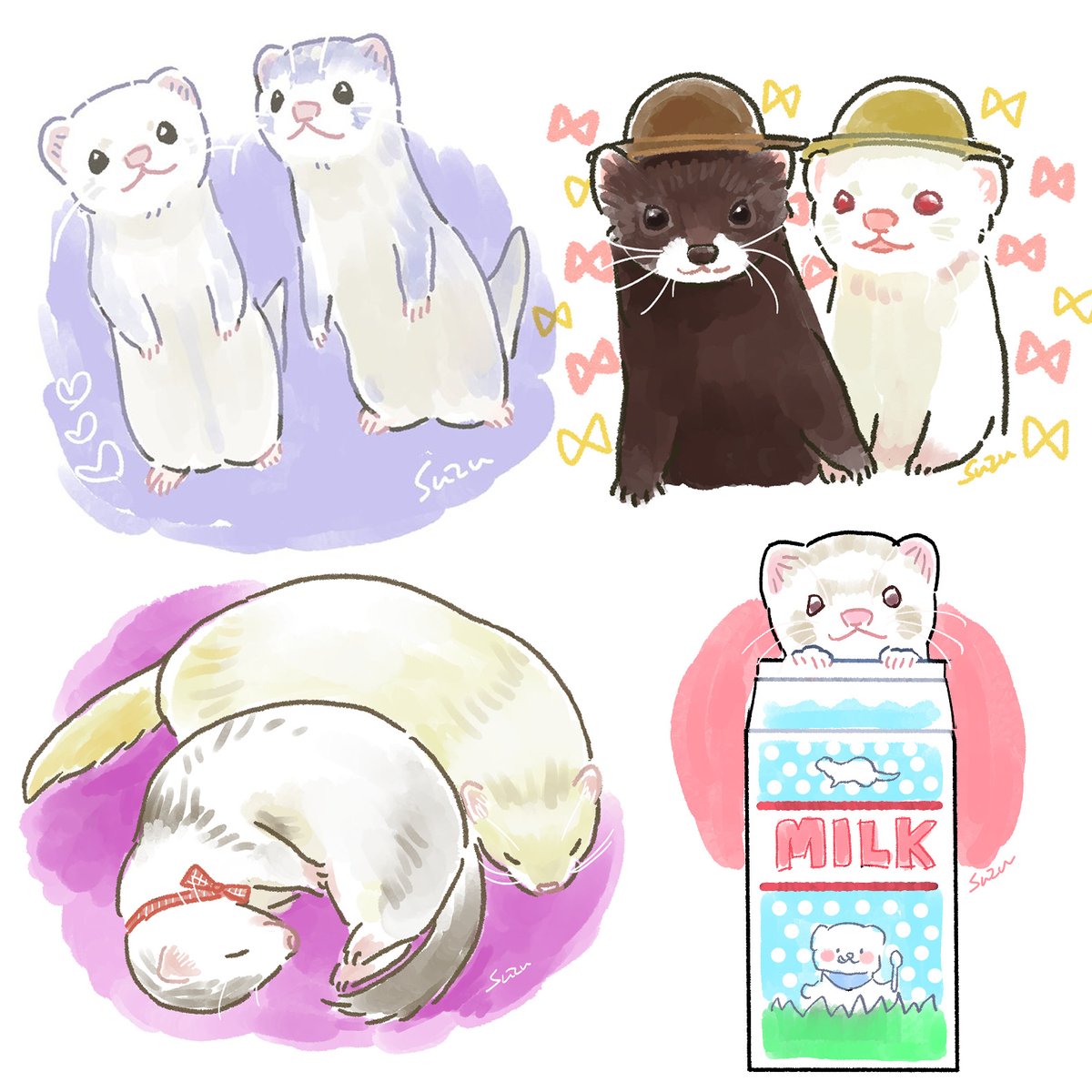 BworksM's tweet photo. イラスト描かせていただきありがとうございました！

毎回タッチを模索しながら描いているのでイメージと違いましたらすみません🙇‍♀️
可愛いフェレットさんにたくさん出会えて本当に感謝です！

※描き直ししたりアレンジしてグッズ等に使う可能性ありますのでNGな方はお知らせくださいませ🙇‍♀️
#ferret https://t.co/FMB8BpRz0a