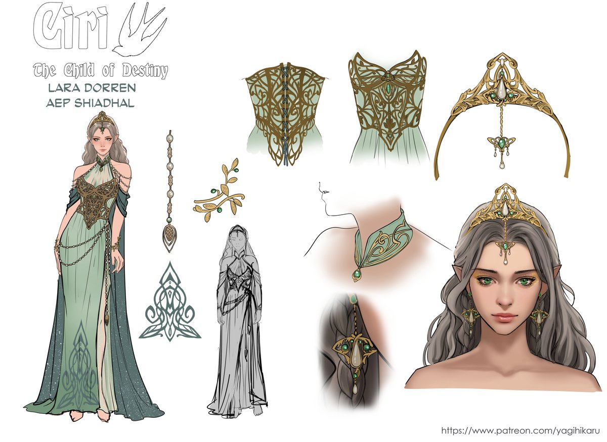 YagiArt's tweet photo. Concept art of Lara Dorren's outfits for the "Ciri: The Child of Destiny" project.
Includes the first sketch with 8 early designs, previously shown only to patrons and boosters.
#CiriTheChildOfDestiny #LaraDorren #TheWitcher #fantasyfashion #conceptart #elvenstyle  #fantasyart https://t.co/bucRolVv0m