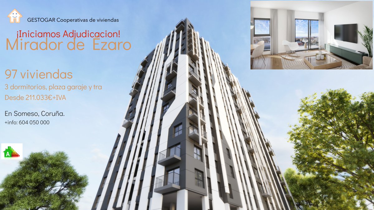 gestogar's tweet image. ¡Iniciamos adjudicación!

Mirador de Ézaro, junto a Terrazas de Ézaro que acaba de iniciar obra con la constructora @ACCIONA.

97 viviendas de 3 dormitorios con plaza de garaje y trastero.

Desde 211.033€+IVA.

¡No pierdas la oportunidad!
@gestogar