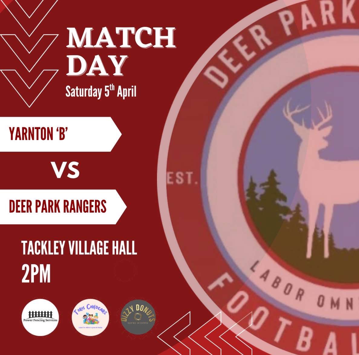 Deer Park Rangers🦌 (@dpr_fc) on Twitter photo ‼️ MATCH DAY ‼️
🆚 <a href="/YarntonFC/">Yarnton FC (C)</a> “B”
⏰ 14:00 KO
📍 OX5 3AH
🏟️ Tackley Village Hall
🏆 Division 2
Sponsored by Power Fencing Services
#WeAreDPR 🦌 ‼️ MATCH DAY ‼️
🆚 <a href="/YarntonFC/">Yarnton FC (C)</a> “B”
⏰ 14:00 KO
📍 OX5 3AH
🏟️ Tackley Village Hall
🏆 Division 2
Sponsored by Power Fencing Services
#WeAreDPR 🦌