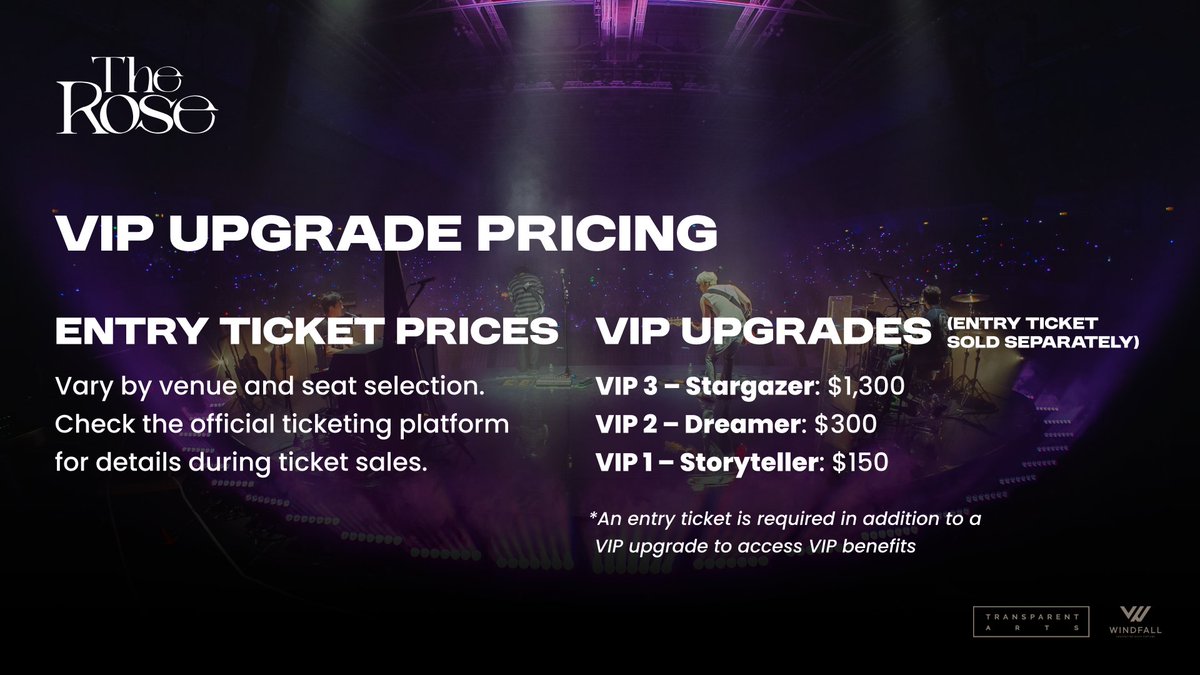 TheRose_0803's tweet photo. [Once Upon A WRLD Tour]

VIP Upgrade Pricing

The Rosarium Ticket Presale
Apr 7, 10AM (local) - Apr 9, 10PM (local)

The Rosarium VIP Upgrade Presale
Apr 8, 10AM (local) - Apr 9, 10PM (local)

Download The Rosarium App: 🔗 https://t.co/uomzM7RzmI

Learn More: 🔗 https://t.co/r2LHncfQfr

#OnceUponAWRLDTour