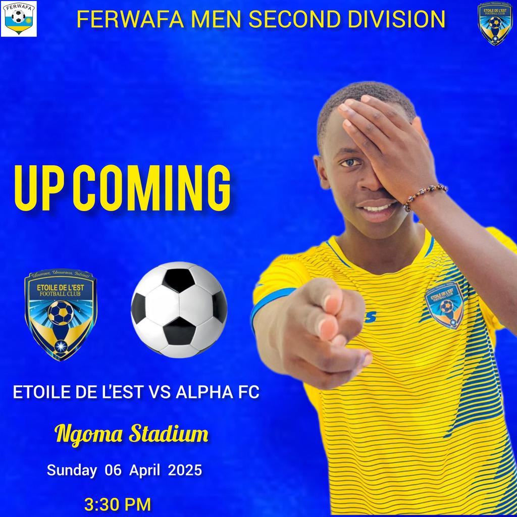 ETOILE DE L'EST FC (@etoile_fc) on Twitter photo FERWAFA MEN SECOND DIVISION
#upcoming
Etoile de l'est vs Arpha
๐๏ธ Ngoma Stadium
3:30 PM
<a href="/FERWAFA/">Rwanda FA</a> <a href="/NgomaDistrict/">Ngoma District</a>
<a href="/KireheDistrict/">Kirehe District</a> FERWAFA MEN SECOND DIVISION
#upcoming
Etoile de l'est vs Arpha
๐๏ธ Ngoma Stadium
3:30 PM
<a href="/FERWAFA/">Rwanda FA</a> <a href="/NgomaDistrict/">Ngoma District</a>
<a href="/KireheDistrict/">Kirehe District</a>