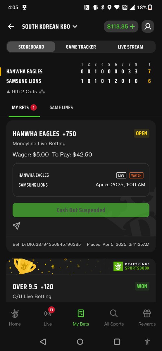 I bet on Hanwha's league team vicariously through their KBO team