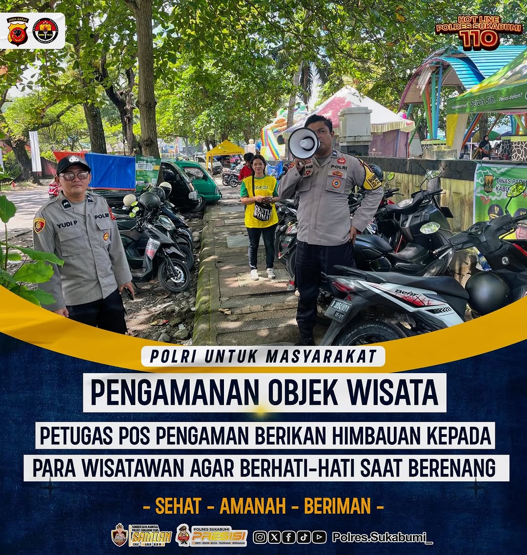 PolsekCibadak's tweet image. Dalam rangka pengamanan objek wisata, petugas pos pengamanan aktif memberikan himbauan kepada para wisatawan untuk selalu berhati-hati saat berenang. Keselamatan adalah prioritas utama demi liburan yang aman dan menyenangkan! #PengamananWisata #HimbauanKeselamatan #LiburanAman