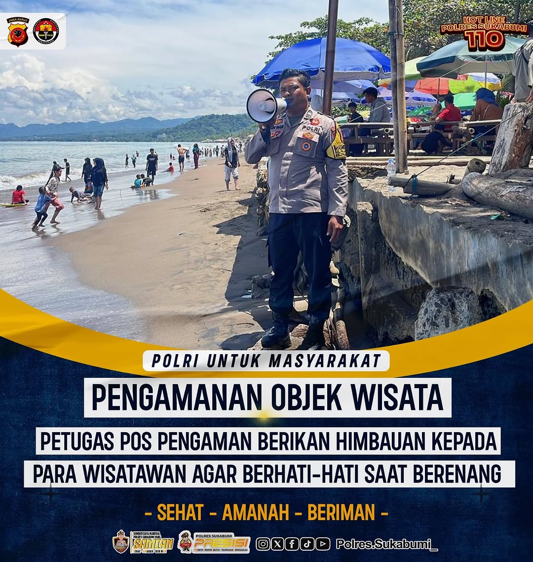 PolsekCibadak's tweet image. Dalam rangka pengamanan objek wisata, petugas pos pengamanan aktif memberikan himbauan kepada para wisatawan untuk selalu berhati-hati saat berenang. Keselamatan adalah prioritas utama demi liburan yang aman dan menyenangkan! #PengamananWisata #HimbauanKeselamatan #LiburanAman