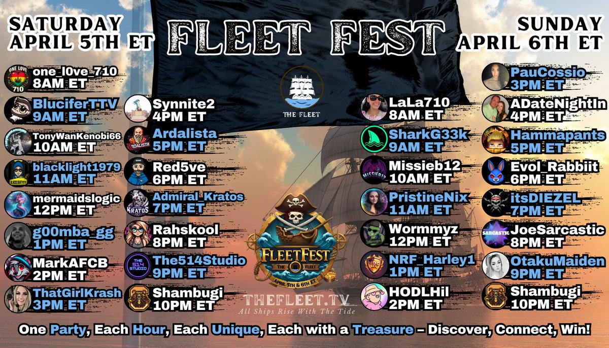 This weekend, we’re doing something extraordinary. 

Fleet Fest is a two-day showcase of creators from every corner—each with just 1 hour to shine, give away a prize(s), and invite you into their world.
🗓️ April 5–6 | Full Schedule Below

📣 Like, comment, and share this to help