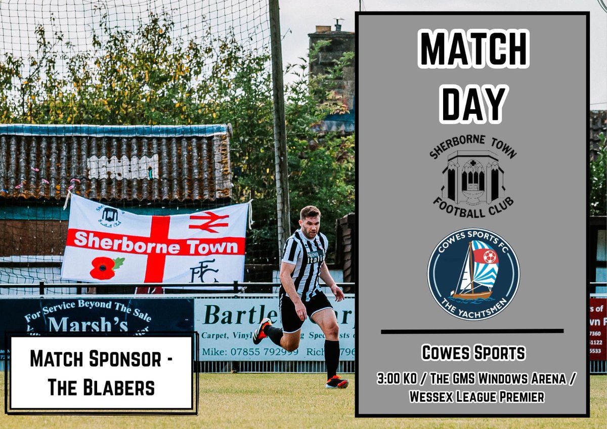 Sherborne Town FC (@sherbornetownfc) on Twitter photo It’s match day as we welcome <a href="/CowesSportsFC/">Cowes Sports FC - The Yachtsmen</a> to the GMS Windows Arena this afternoon. Ko 3pm with the gates/bar/tea bar open from 1:30pm #Zebras #COYZ <a href="/WessexLeague/">Velocity Wessex League</a> <a href="/swsportsnews/">South West Sports News</a> <a href="/Abbey_104/">Abbey104</a> <a href="/sherbornetimes/">Sherborne Times</a> <a href="/NonLeagueCrowd/">Non League Crowds</a> <a href="/SherborneTownCl/">Sherborne Town Council</a> It’s match day as we welcome <a href="/CowesSportsFC/">Cowes Sports FC - The Yachtsmen</a> to the GMS Windows Arena this afternoon. Ko 3pm with the gates/bar/tea bar open from 1:30pm #Zebras #COYZ <a href="/WessexLeague/">Velocity Wessex League</a> <a href="/swsportsnews/">South West Sports News</a> <a href="/Abbey_104/">Abbey104</a> <a href="/sherbornetimes/">Sherborne Times</a> <a href="/NonLeagueCrowd/">Non League Crowds</a> <a href="/SherborneTownCl/">Sherborne Town Council</a>