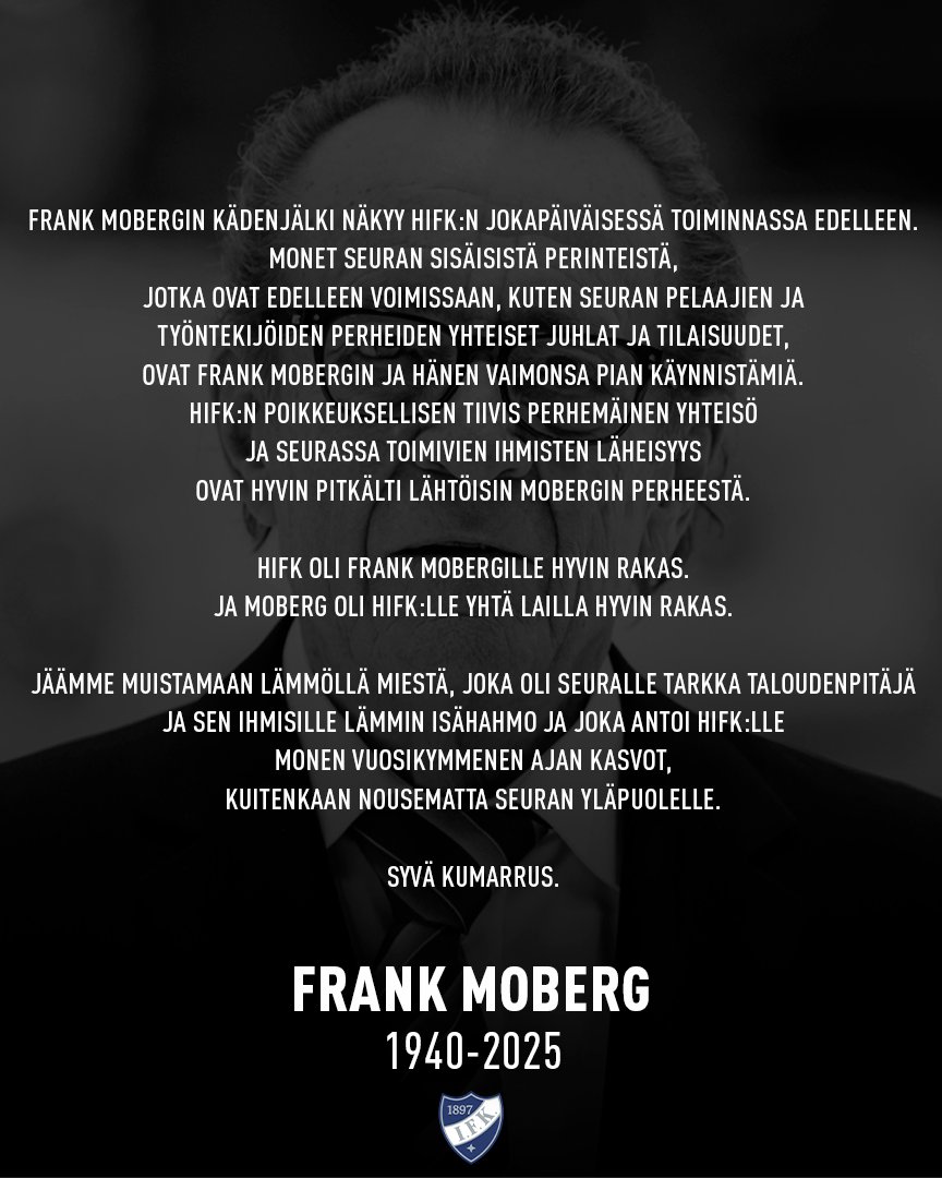 Frank Moberg on poissa. #HIFK