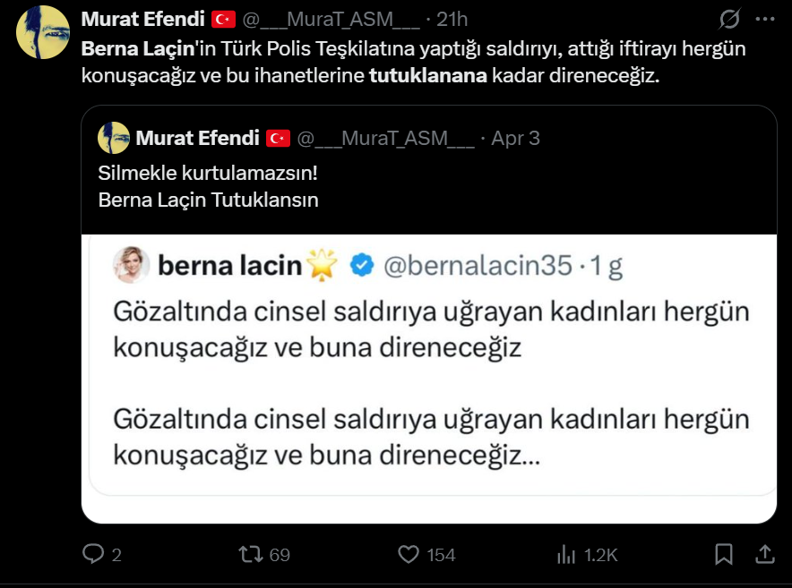 dezenfektan__'s tweet photo. Berna Laçin'in tutuklanması için iki gündür bir algı operasyonu yürütülüyor. "Berna Laçin tutuklanana/tutuklansın" olarak arama yaparak bu hesapları görebilirsiniz. https://t.co/r9n7DC8age